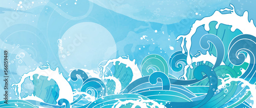 Traditional Japanese wave pattern vector. Hand paint oriental ocean wave pattern with watercolor style background. Art design illustration for print, fabric, poster, home decoration and wallpaper.