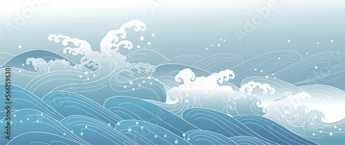 Traditional Japanese wave pattern vector. Luxury hand drawn oriental ocean wave splash line art pattern background. Art design illustration for print, fabric, poster, home decoration and wallpaper.