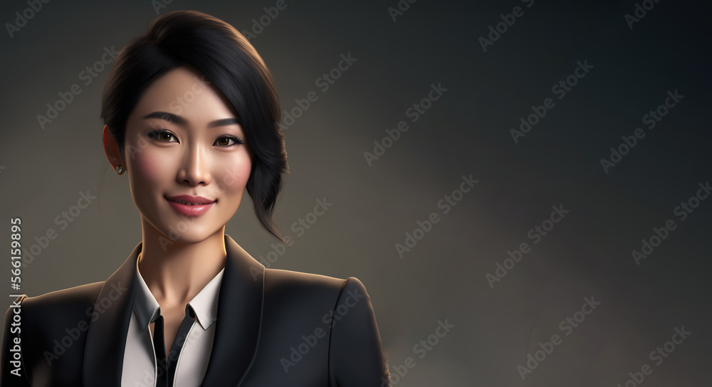 portrait asian woman in black suit in the office , generative art by A.I. portrait asian woman in black suit in the office , generative art by A.I.