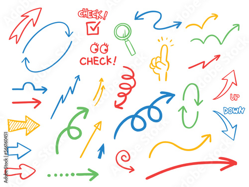 カラフルな手書きの矢印セット