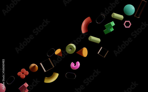 Abstract 3d rendering of geometric shapes. Composition with squares. Cube design on the black background. Modern background for poster, cover, branding, banner, card.