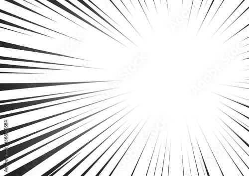Manga radial speed lines for comic effect. Motion and force action focus flash strip lines for anime comic book. Vector background illustration of black ray manga speed frame or splash and explosion.