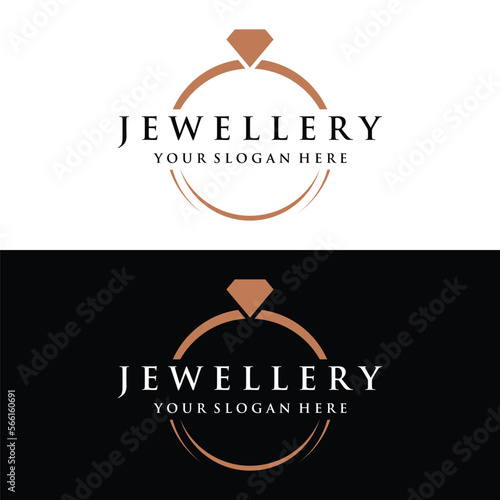 Jewelry ring abstract logo template design with luxury diamonds or gems.Isolated on black and white background.Logo can be for jewelry brands and signs.