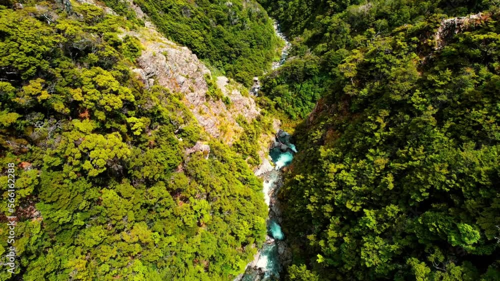 New Zealand Drone Aerial of Devil’s Punchbowl Waterfall, View of Stream at Top New Zealand Drone Aerial of Devil’s Punchbowl Waterfall, View of Stream at Top