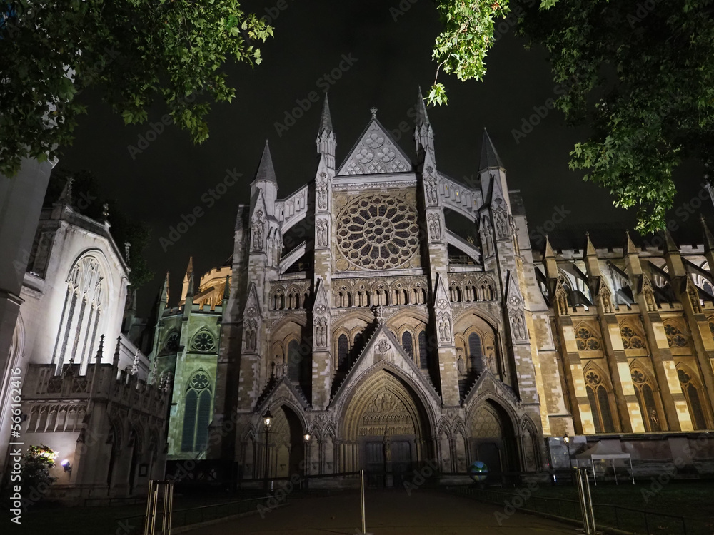 Westminster Abbey church at night in London