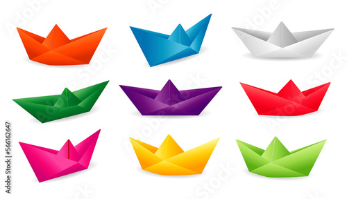 folded paper boat origami. modern origami paper ship. collection realistic paper boat origami. 