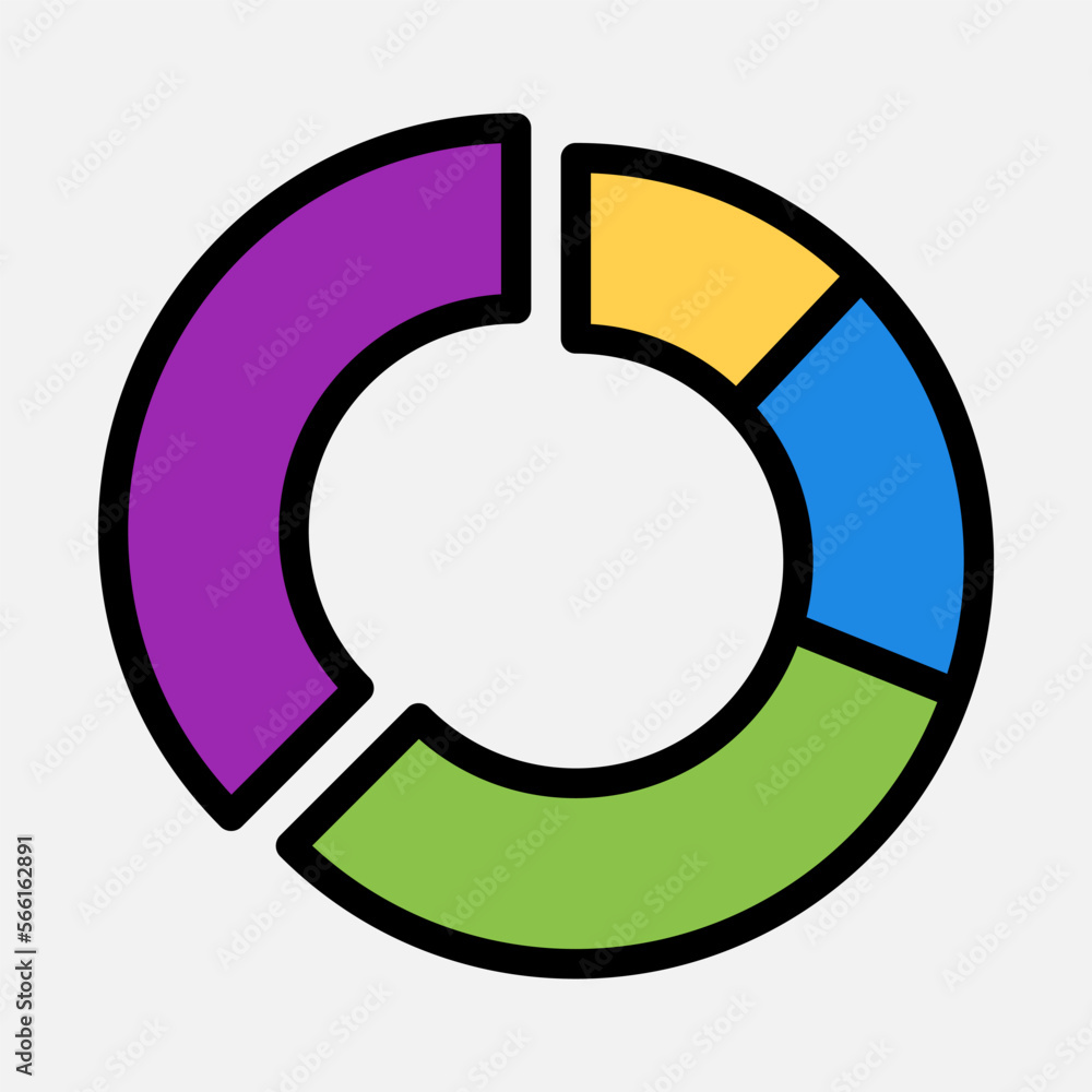 Pie chart icon in filled line style, use for website mobile app presentation