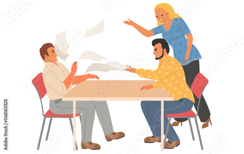 Work conflict flat vector cartoon angry employees