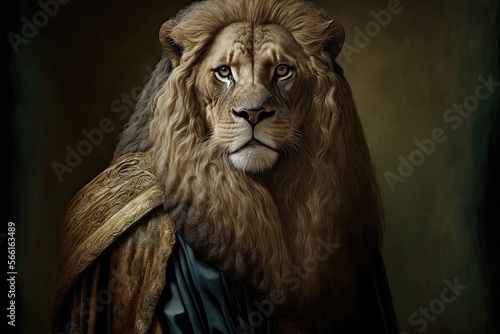 A lion in a judges gown looking impartial. Generative AI