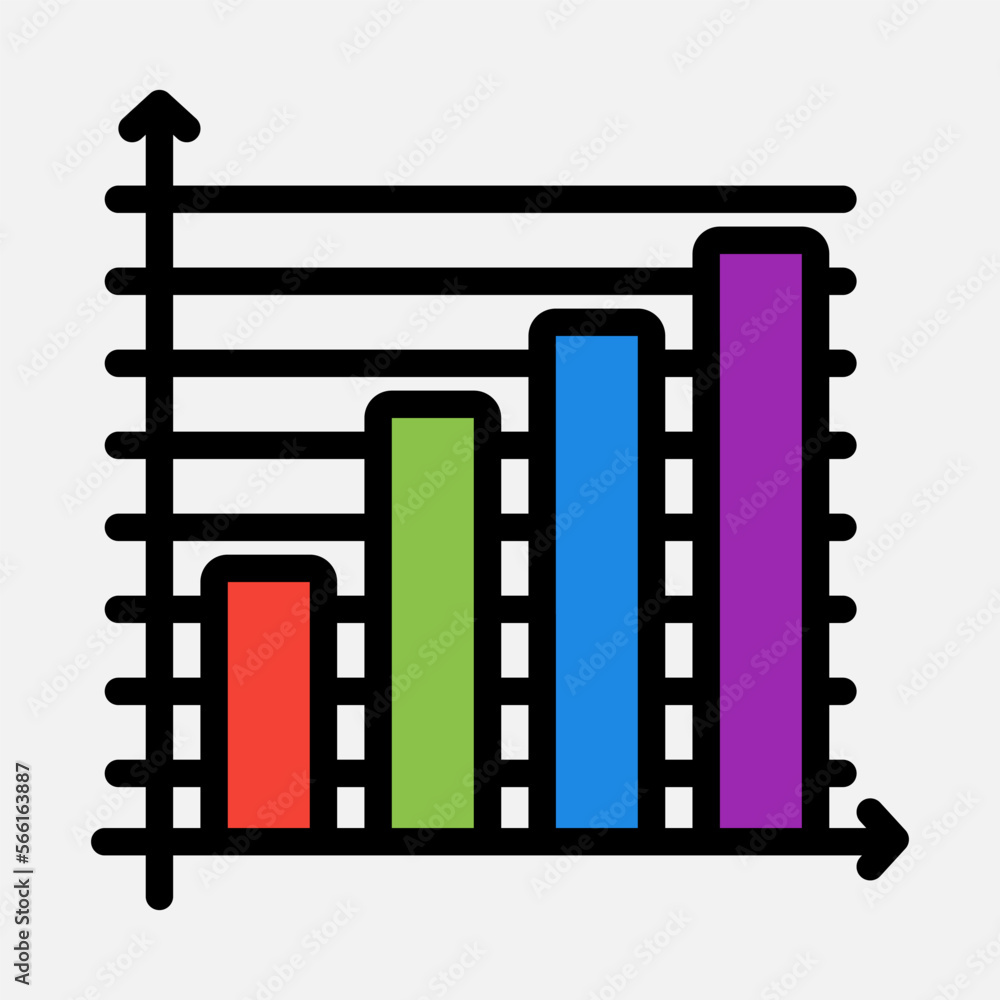 Bar chart icon in filled line style, use for website mobile app presentation