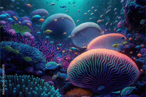 Colorful fantasy coral reef generative ai 