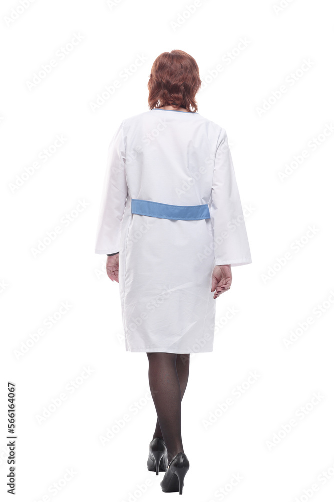 successful female doctor with a stethoscope striding forward. successful female doctor with a stethoscope striding forward.