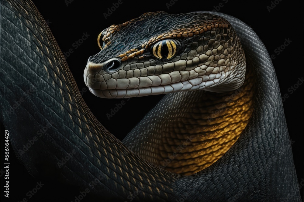 Fototapeta premium Studio portrait of a snake with a sleek. Generative AI