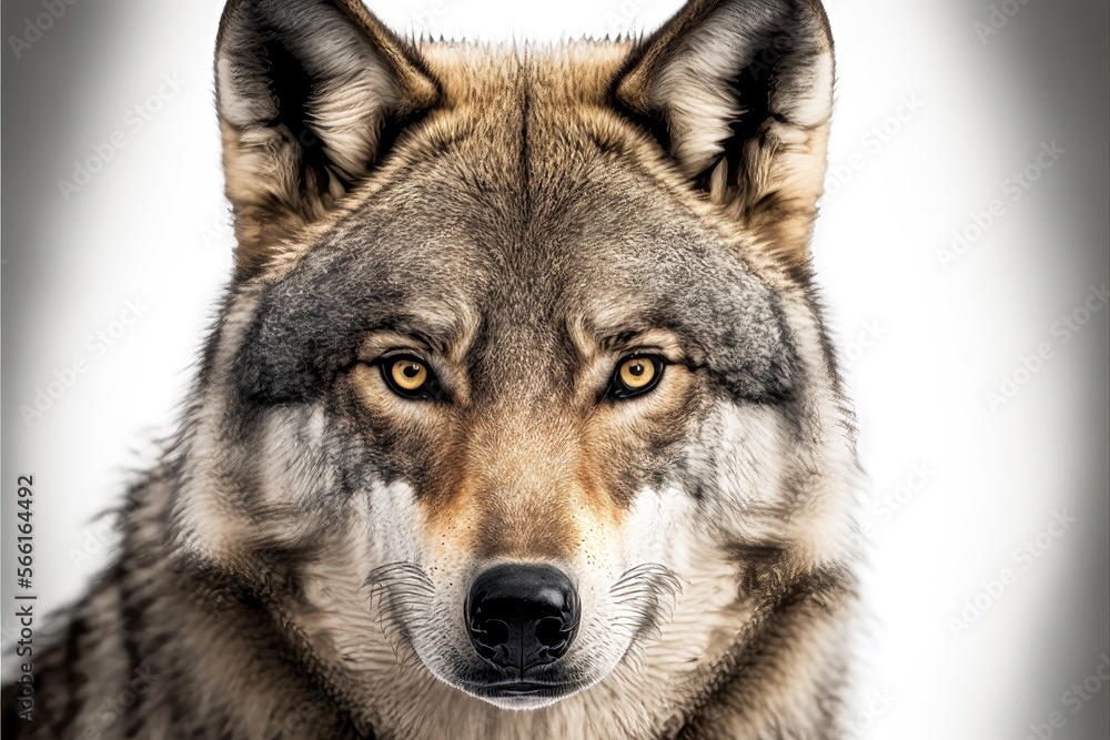 Studio photo of a wolf with a fierce determination. Generative AI
