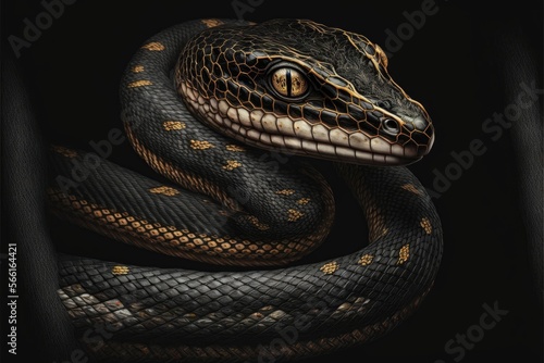 Studio portrait of a snake with a sleek. Generative AI