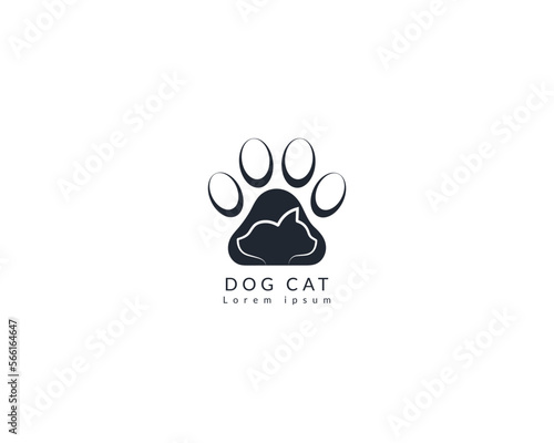 Dog and cat home logo design template with paw, pet love logo design suitable for pet shop, store, cafe, business, hotel, veterinary clinic, Domestic animal vector illustration logotype,sign,symbol