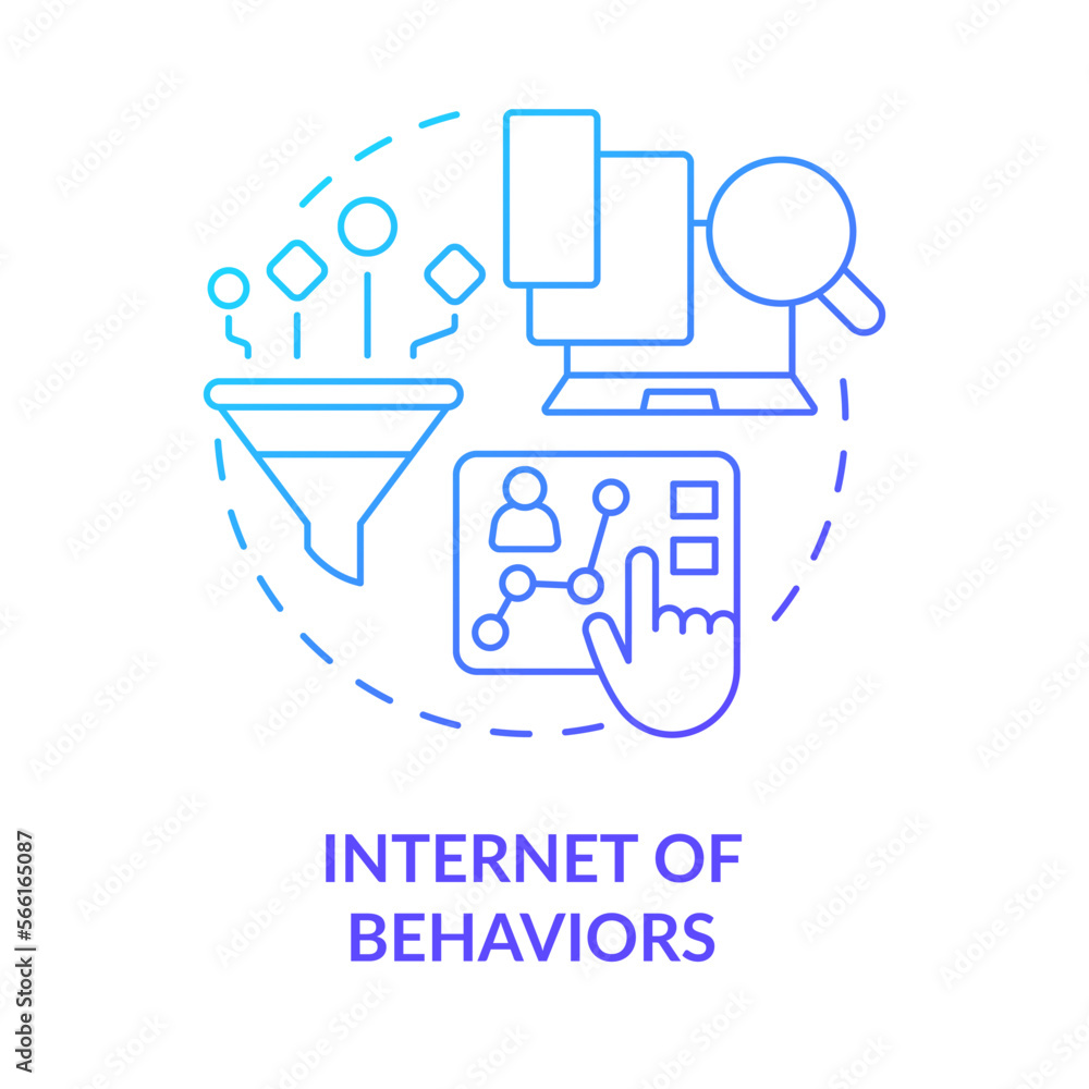 Internet of behaviors blue gradient concept icon. Activity analyzing. Information technology trend abstract idea thin line illustration. Isolated outline drawing. Myriad Pro-Bold font used Internet of behaviors blue gradient concept icon. Activity analyzing. Information technology trend abstract idea thin line illustration. Isolated outline drawing. Myriad Pro-Bold font used