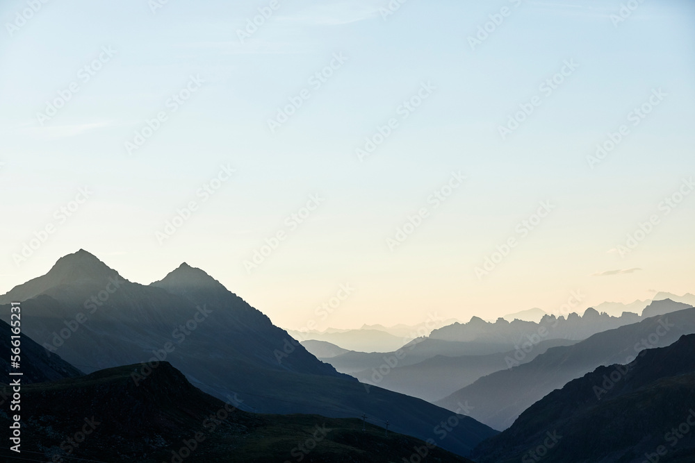 Austria, Tyrol, Mountain peaks at foggy dawn Austria, Tyrol, Mountain peaks at foggy dawn