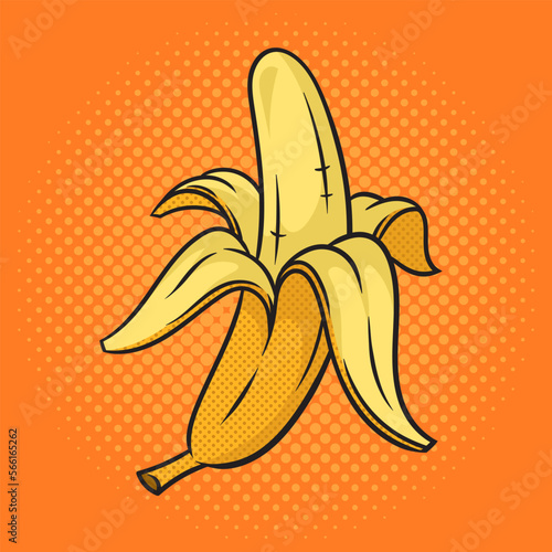 Peeled banana fruit plant pinup pop art retro vector illustration. Comic book style imitation.