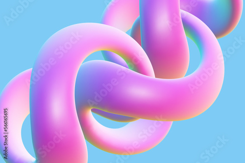 3D twisted pink ring on blue background. Abstract geometric shape - symbol of infinity and endlessness. Beautiful art object and decoration graphic element, EPS 10 vector illustration.