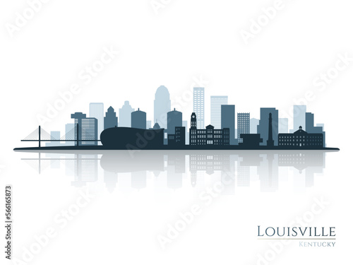 Louisville skyline silhouette with reflection. Landscape Louisville  Kentucky. Vector illustration.