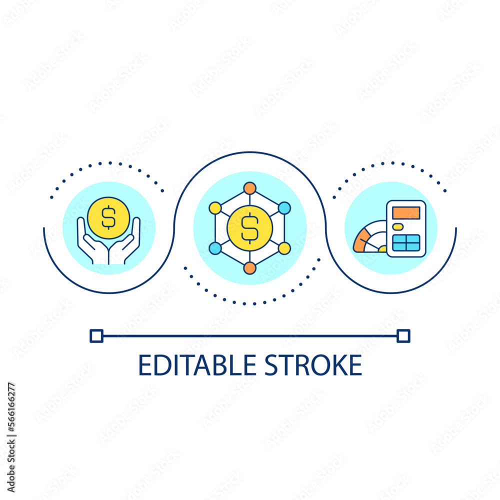 Financial technology for business loop concept icon. Money management. Accounting service abstract idea thin line illustration. Isolated outline drawing. Editable stroke. Arial font used Financial technology for business loop concept icon. Money management. Accounting service abstract idea thin line illustration. Isolated outline drawing. Editable stroke. Arial font used