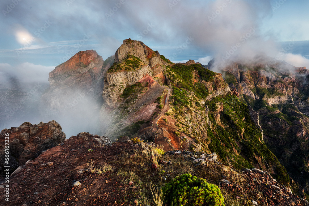 Scenic view on the trekking road from Pico Arieiro to Pico Ruivo, Madeira