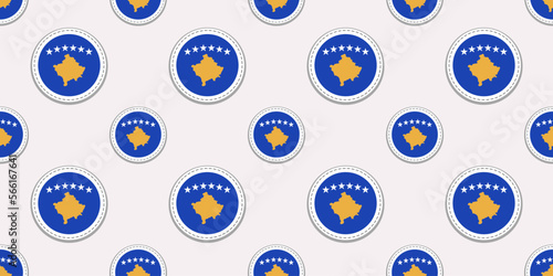 Kosovo round flag seamless pattern. Kosovan background. Vector circle icons. Geometric symbols stickers. Texture for sports pages, games, travelling design elements. patriotic wallpaper. photo