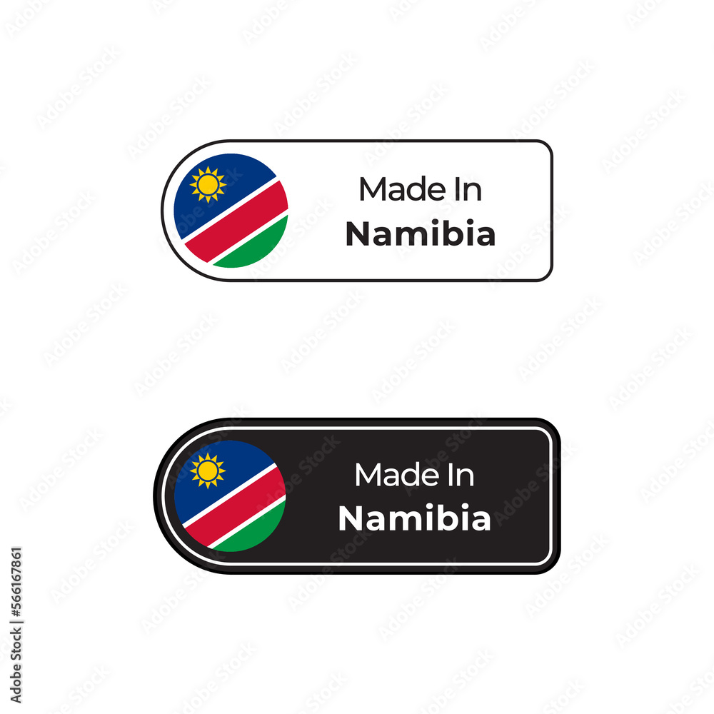 Made in Namibia labels design set with flag and text in two different style Made in Namibia labels design set with flag and text in two different style