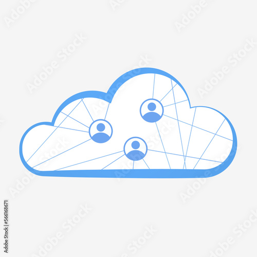 Illustration of cloud symbolizing cloud data and people icons inside, connected by lines, representing collaboration and teamwork in the workplace facilitated by cloud technology.
