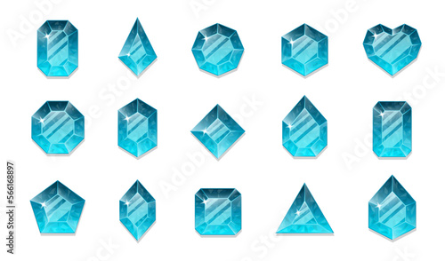 Blue crystals. Set of jewelry of different shapes.