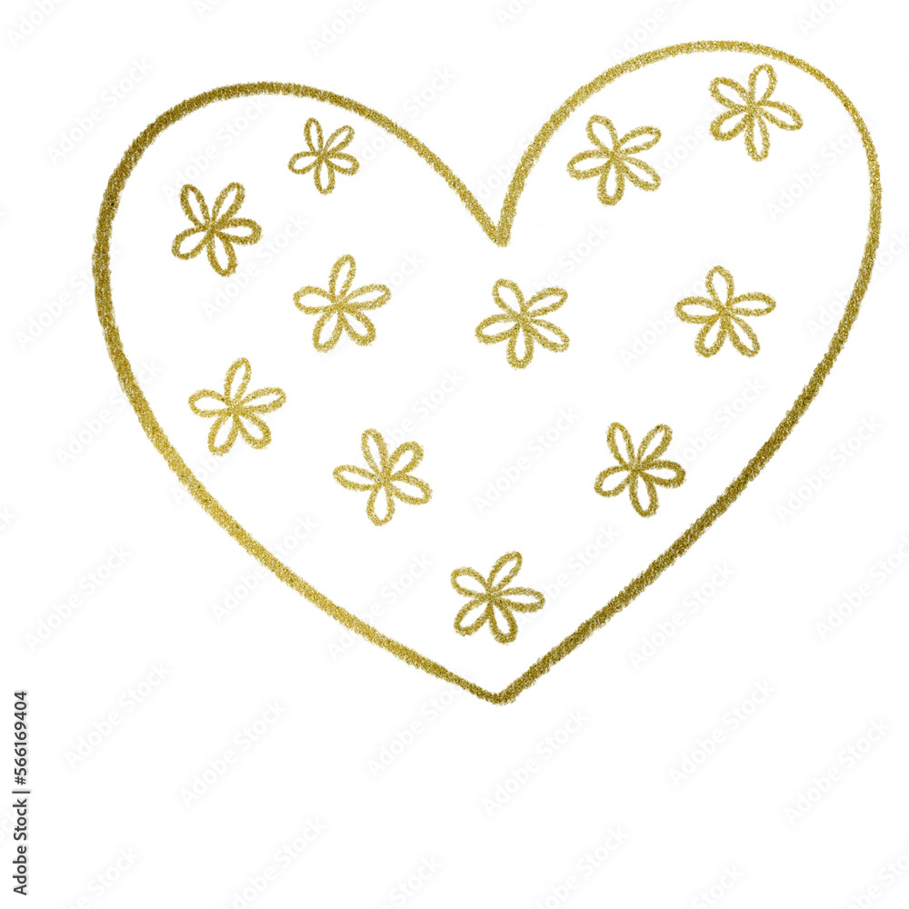 Gold pencil heart doodle line. Gold pencil heart doodle line.
