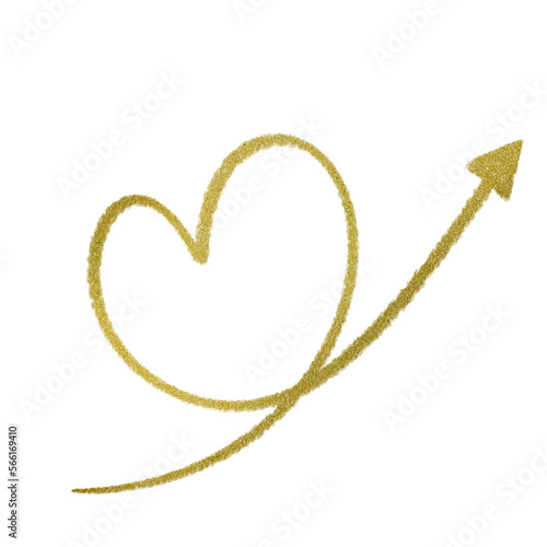 Gold pencil heart doodle line. 