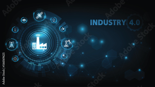 Industrial Revolution 4.0. Sci Fi hologram and 3D numbers with conceptual icons. Industry 4.0 concept intelligence robotics, physical systems) Vector illustrator