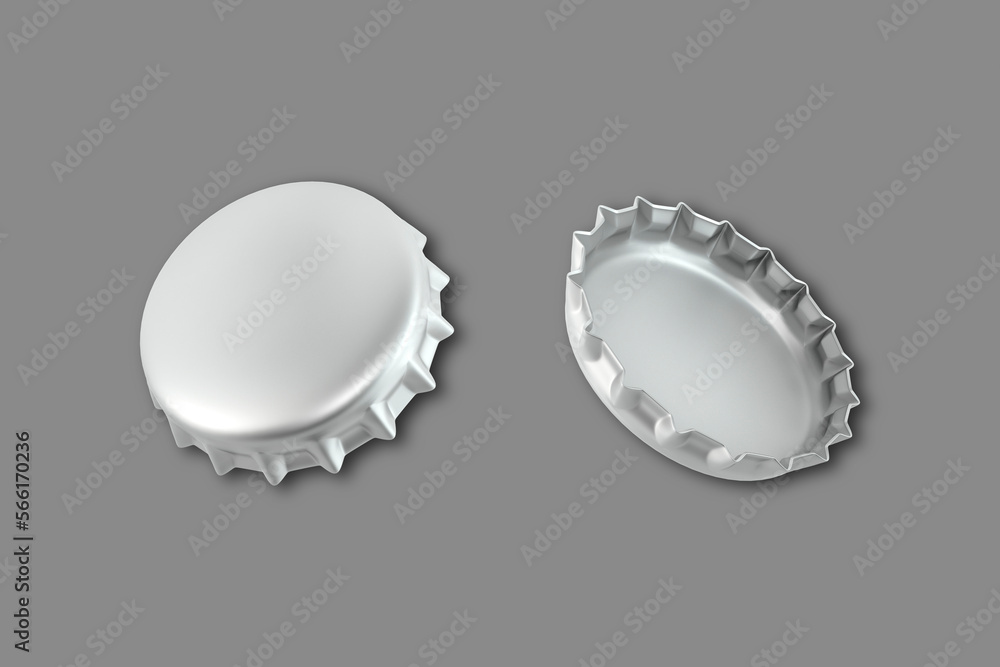 Realistic beer or lemonade bottle cap mockup isolated on white