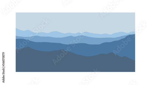 Artistic abstraction: raging waves of the ocean or mountain tops on the horizon. Blue shades background, hand drawn