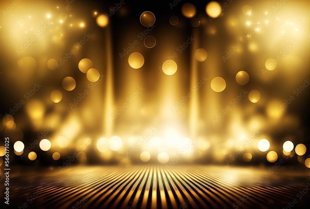 abstract gold background with blur bokeh light, glitter glow magical moment luxury atmosphere on ground stage, Generative Ai abstract gold background with blur bokeh light, glitter glow magical moment luxury atmosphere on ground stage, Generative Ai