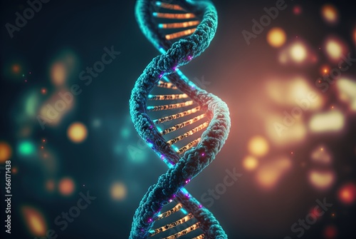 DNA, two polynucleotide chains with bokeh light background photo