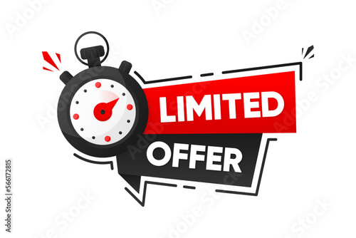 Limited Offer banner with countdown. Super promo label with timer clock. Last offer banner for sale promotion. Vector illustration.