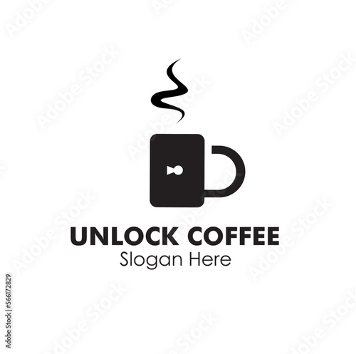 unlock coffee logo design concept