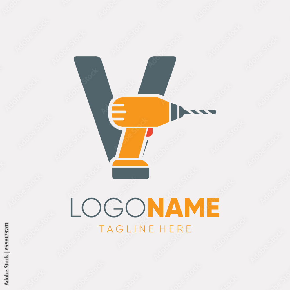 Letter V Hand Drill Machine Logo Design Vector Icon Graphic Emblem Illustration Letter V Hand Drill Machine Logo Design Vector Icon Graphic Emblem Illustration