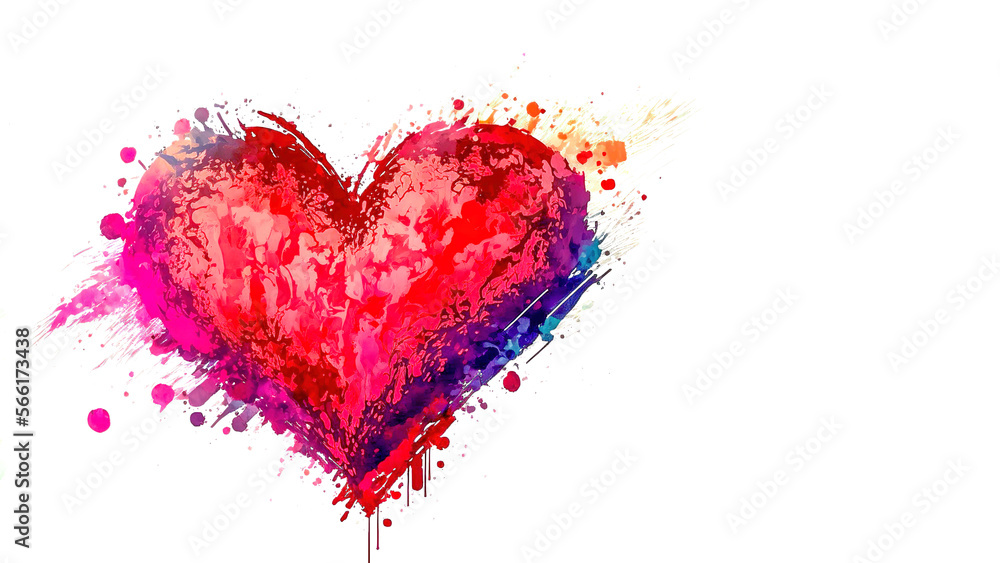Grungy watercolor heart valentine vector illustration. Generative ai
