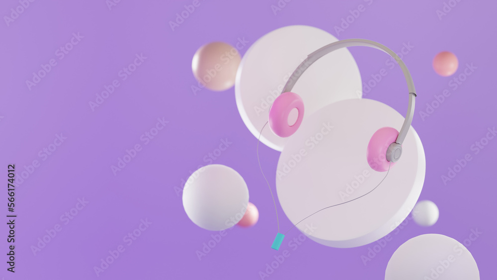 3D Rendering headphones isolated with display for mockup on purple background . 3D Rendering headphones isolated with display for mockup on purple background .