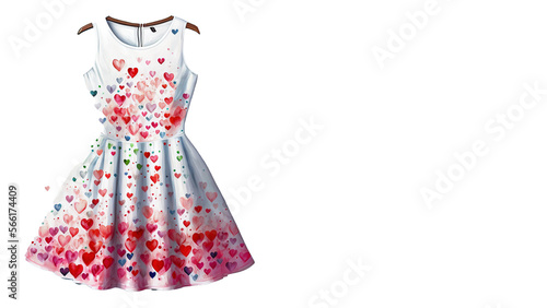 cute white and red floral dress isolated on white background. Generative ai