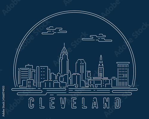 Cleveland - Cityscape with white abstract line corner curve modern style on dark blue background, building skyline city vector illustration design