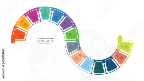 Basic circle infographic with 14 steps, process or options.
