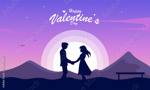 Valentine's day background with romantic couple in love. Vector illustration