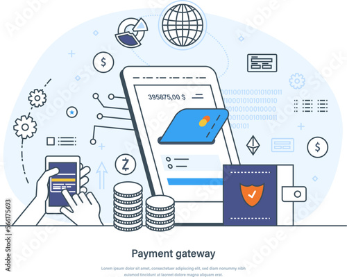 Tableau sur toile Payment gateway process, online shopping, security, e-commerce concept