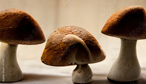 Tableau sur toile Photo of two porcini mushrooms not yet harvested