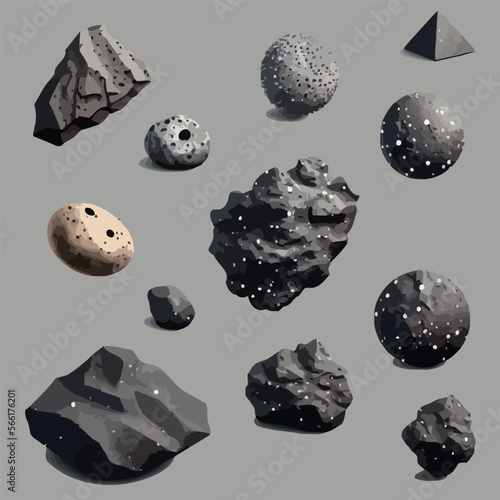 Stone asteroid belt realistic vector illustration. Isolated on background. Vector illustration
